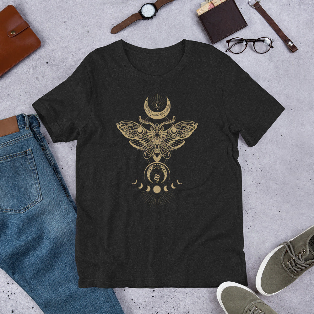 Dark Academia Clothing, Moth Shirt, Luna Moth Tee, Moon Phases, Celestial, Witchy Moth Goblincore Unisex t-shirt